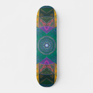 Skate Mosaico Caleidoscópio Flor Azul Amarelo e Rosa