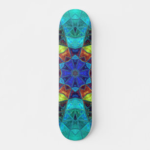 Skate Mosaico Caleidoscópio Flor Azul Verde e Laranja