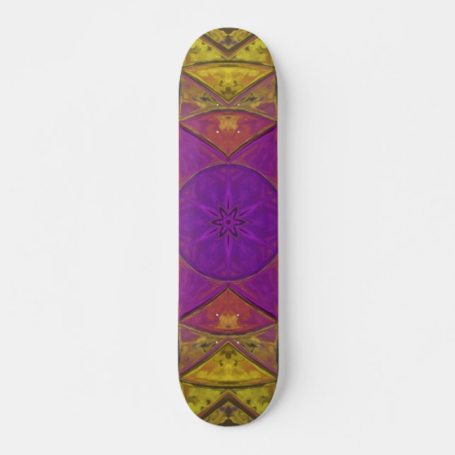 Skate Mosaico Caleidoscópio Flor Rosa e Amarelo (Frente)