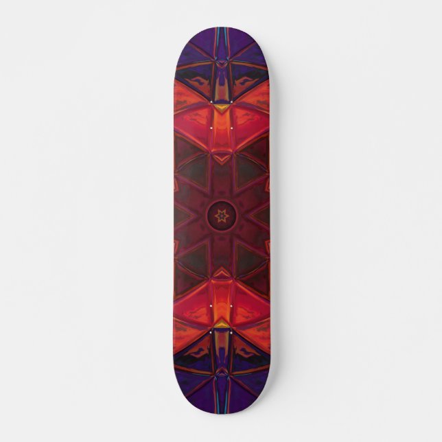 Skate Mosaico Caleidoscópio Flor Vermelho e Roxo (Frente)