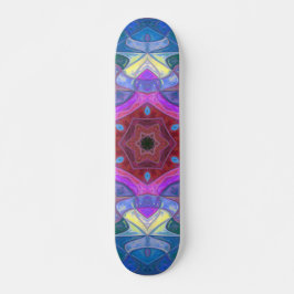 Skate Mosaico Flor de Mandala, Cor-de-rosa, azul e amare