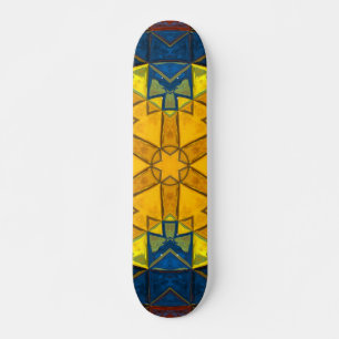 Skate Mosaico Mandala Flor Amarelo Azul e Vermelho