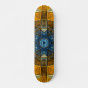 Skate Mosaico Mandala Flor Amarelo e Azul