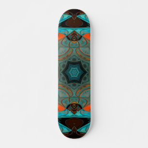 Skate Mosaico Mandala Flor Azul e Laranja