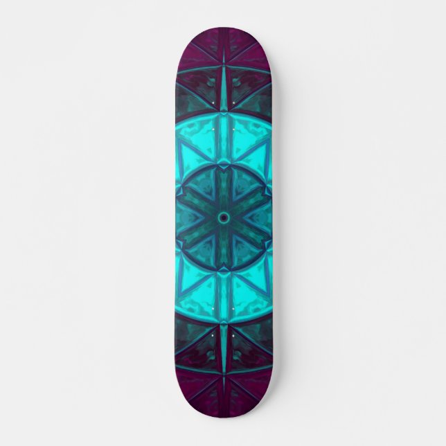 Skate Mosaico Mandala Flor Azul e Roxo (Frente)