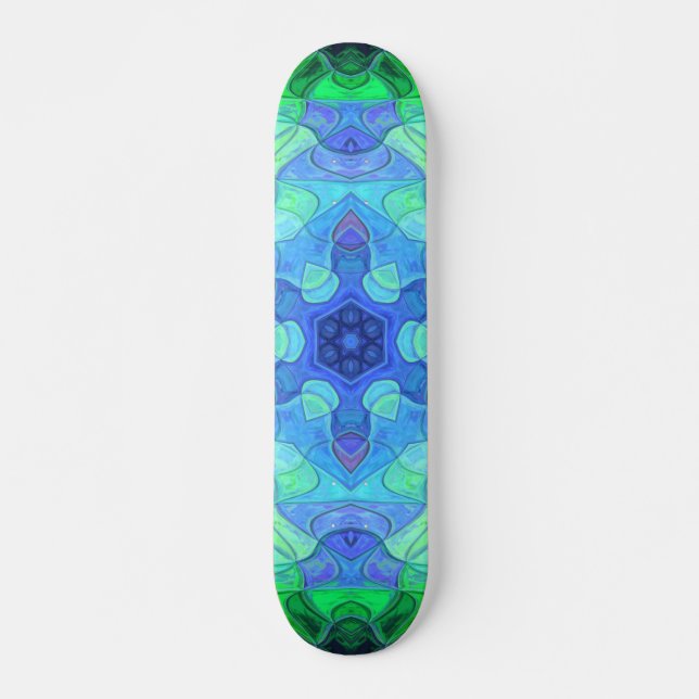 Skate Mosaico Mandala Flor Azul e Verde (Frente)