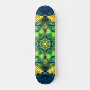 Skate Mosaico Mandala Flor Verde Amarelo e Azul