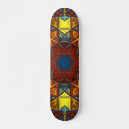 Skate Mosaico Mandala Flor Vermelho Amarelo e Azul