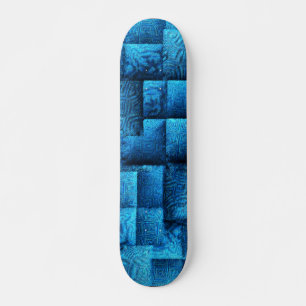Skate Mostra quadrados azuis com desenhos tribais abstra