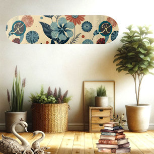 Skate Motivo Floral Retro Padrão Vintage Monograma Moder