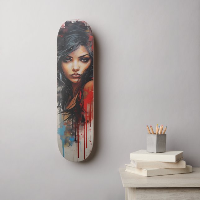 Skate Mulher de Arte Urbana (Arte de parede)