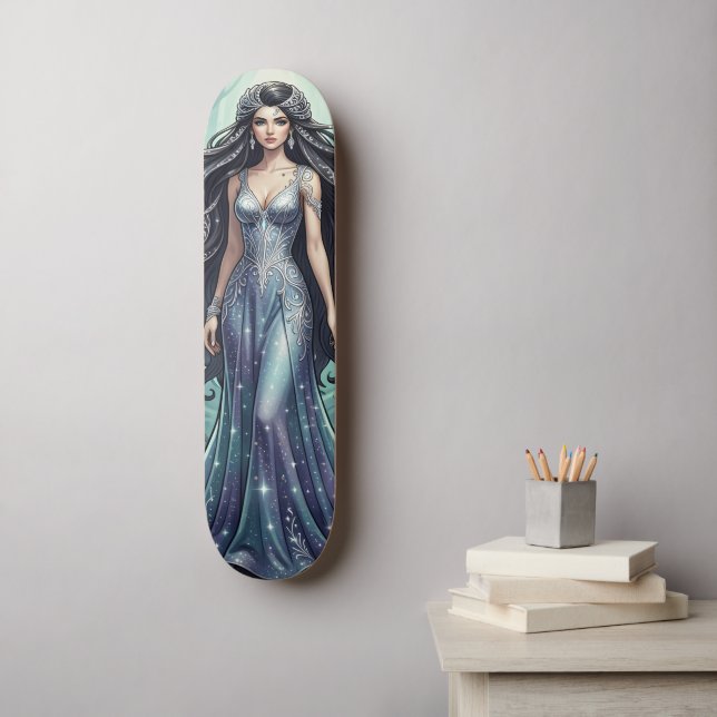 Skate Mulher majestosa com vestido prateado (Arte de parede)