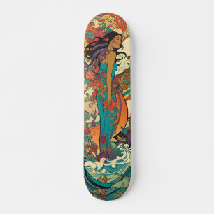 Skate Mulher tropical com flores e vinhaça marinha