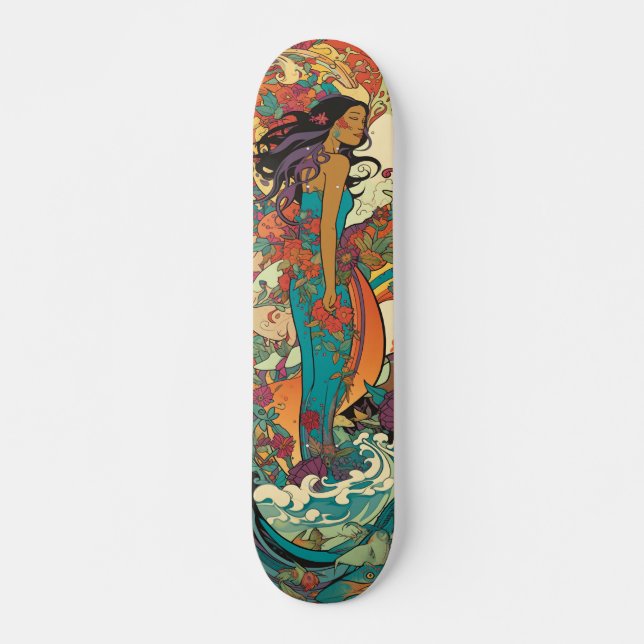 Skate Mulher tropical com flores e vinhaça marinha (Frente)