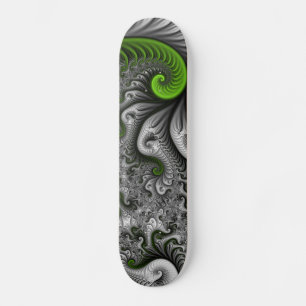 Skate Mundo Fantasia Verde E Cinza Arte Fractal Abstrata