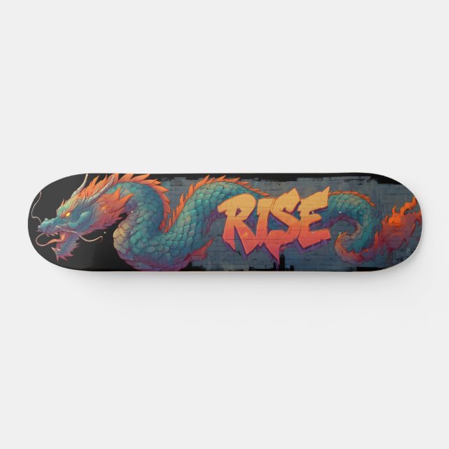 Skate Mural do Dragão de Grafite Estilizado com 'RISE' N (Horz)
