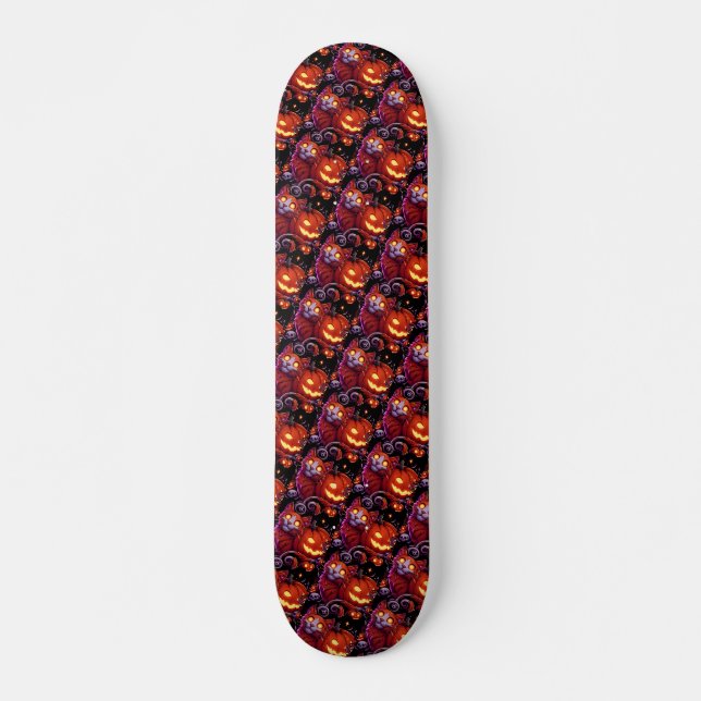 Skate Mystical Cat & Pumpkins Brilhante (Frente)