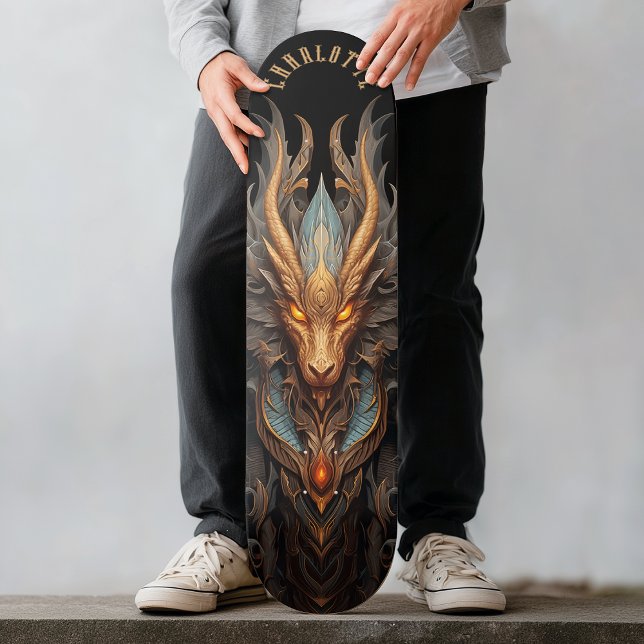 Skate Mythical Dragon with Tribal Patterns Dark Fantasy (Mythical Dragon with Tribal Patterns Dark Fantasy Skateboard)