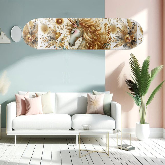Skate Mythical Gold Unicorn Divine Spiritual Decorative  (Mythical Gold Unicorn Divine Spiritual Decorative Skateboard)