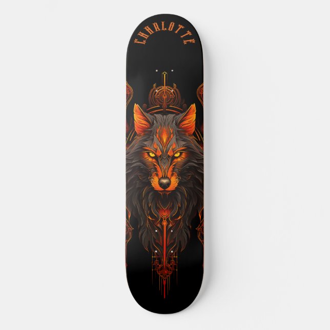 Skate Mythical Werewolf Tribal Patterns Dark Fantasy (Frente)