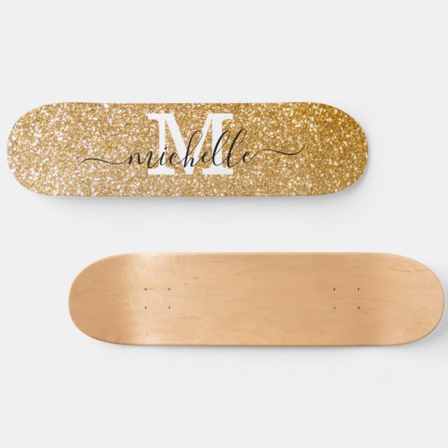 Skate Na moda Dourado Lítio Personalizado Monograma (Horz)