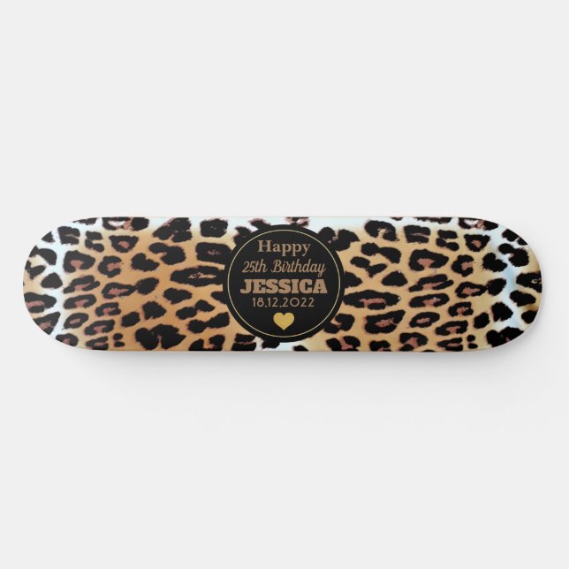 Skate Na moda Leopardo Imprime Feliz 25 de Aniversário P (Horz)