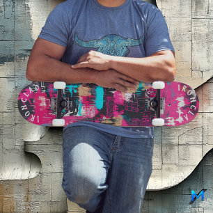 Skate Negrito Inspirado em Grafite com Arte Abstrata Ros