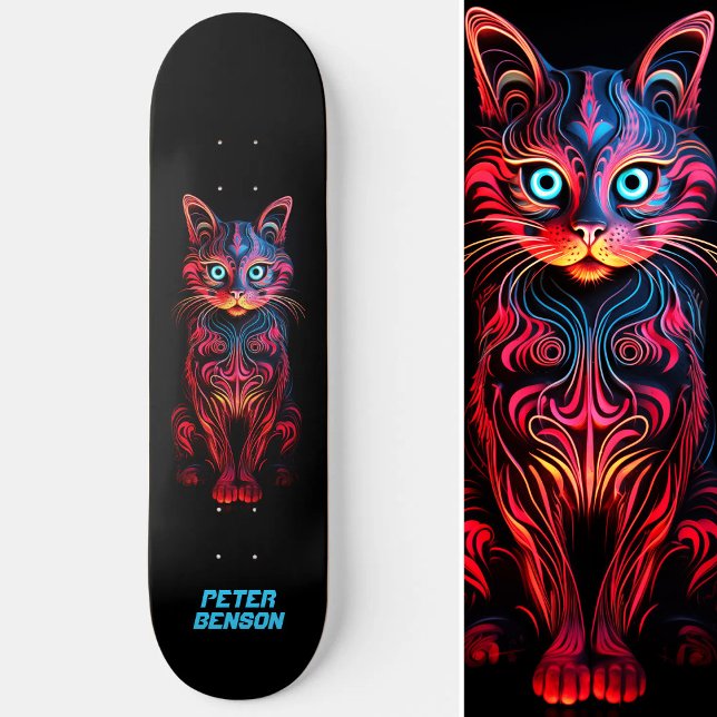 Skate Neon Cat Tribal Tattoo Art (Neon Cat Tribal Tattoo Art Skateboard)