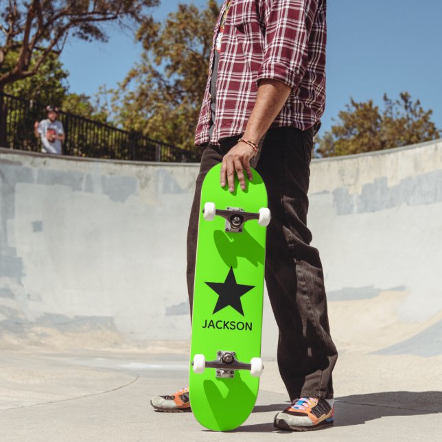 Skate Neon Green Background Black Star Custom (Ao ar livre 2)