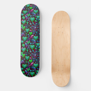 Skate Neon Green Heart and Purple Floral