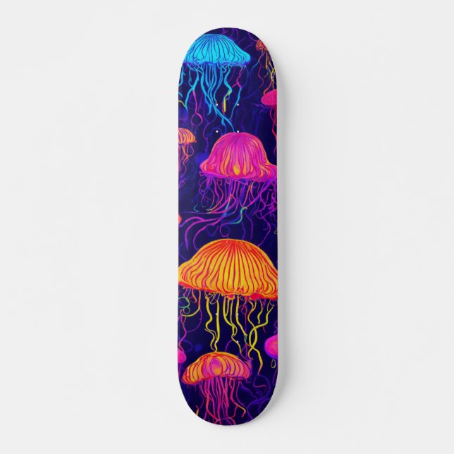 Skate Neon Jellyfish - Futurística Bordo Fluorescente (Frente)