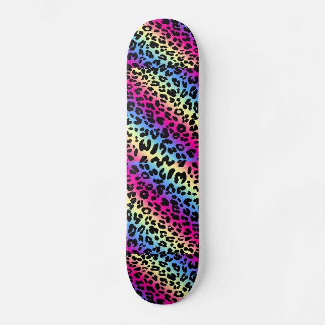 Skate Neon Rainbow Leopard Pattern Impressão (Frente)