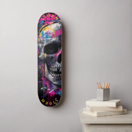 Skate Neon Skull Grafite Street Art - Edição limitada