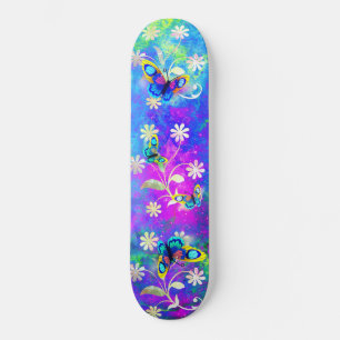 Skate Neon Wonderland Flores Whimsical Borboletas