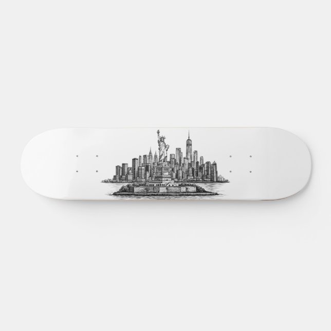 Skate New York City Skyline Line Art Illustration (Horz)