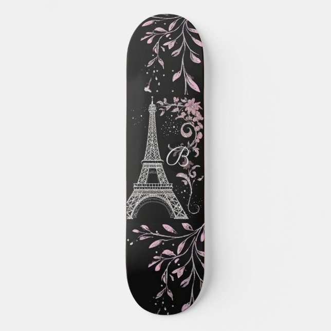 Skate Noite Parisiense Torre Eiffel Prata Rosa Cor-de-Ro (Frente)