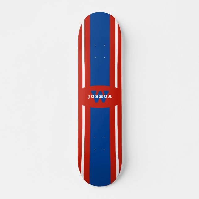 Skate Nome branco vermelho das listras azuis (Frente)