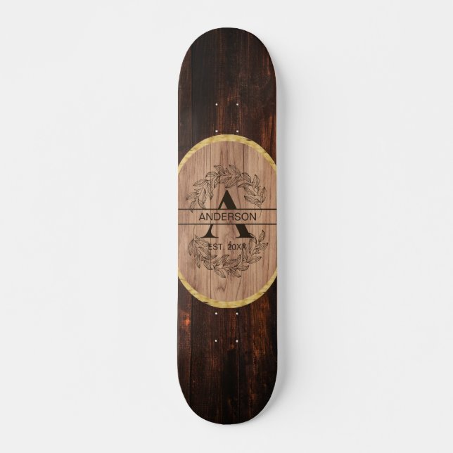 Skate Nome da Família Personalizada do Rustic Wooden Mon (Frente)