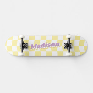 Skate Nome da Menina Verificador Branco Amarelo - Retro
