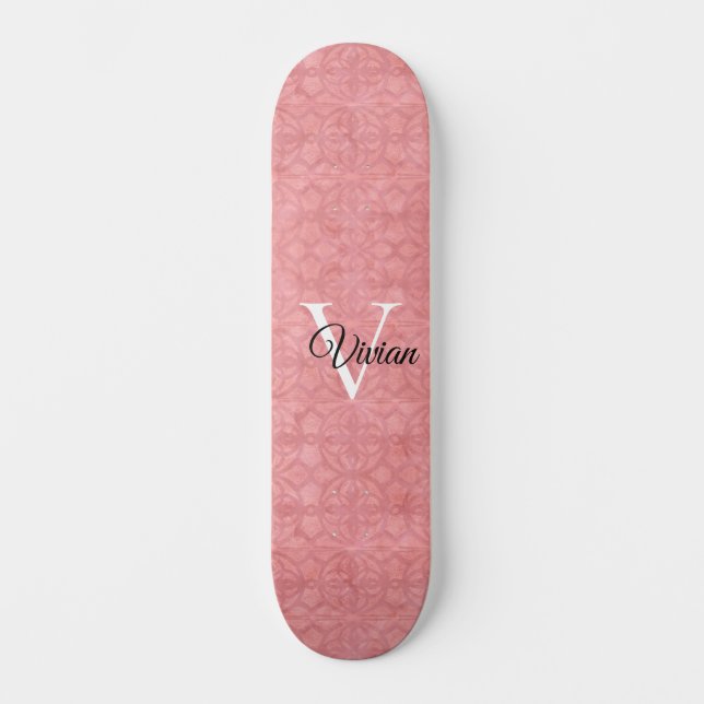 Skate Nome do Monograma de Aquarela Rosa Ruddy (Frente)