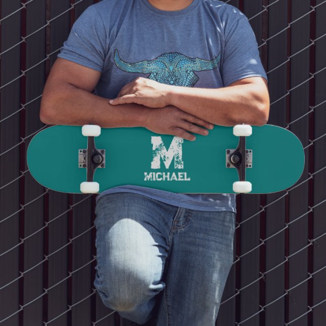 Skate Nome do Monograma do Modelo Verde Azul Teal (Ao ar livre 3)