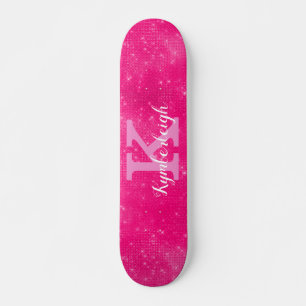 Skate Nome do Monograma do Sparkle do Glam Rosa Quente l