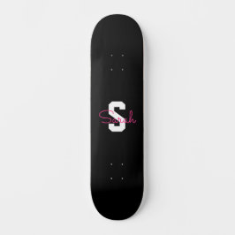 Skate Nome Fofo & Monograma | Preto Branco & Rosa