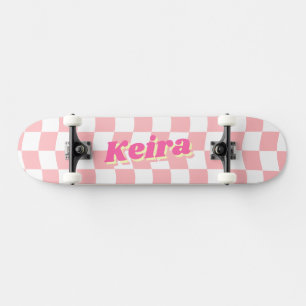 Skate Nome Girly Pink White Checker Patterno