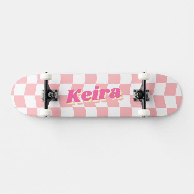 Skate Nome Girly Pink White Checker Patterno (Horz)