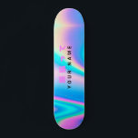 Skate Nome Holográfico Moderno Onda Japonesa<br><div class="desc">Personalize facilmente este skate moderno e colorido com seu nome personalizado, texto, mensagens de boa sorte ou qualquer texto personalizado. O skate tem um design de fundo do abstrato do Rainbow Pastel Wave Holográfico com uma simples estética unicórnica e uma fofa citação de anime japonês dizendo 頑 張 て (ganbatte),...</div>