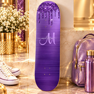 Skate Nome Monograma Brilhante Roxo Feminino Gotejante
