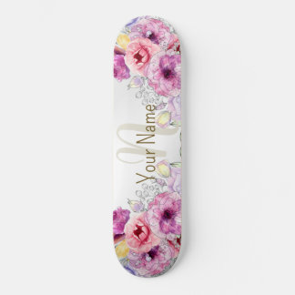 Skate Nome Monograma Elegante Floral Cor-de-Rosa Colorid