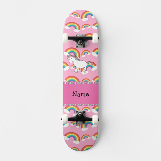Skate Nome personalizado arco-íris cor-de-rosa unicórnio (Frente)