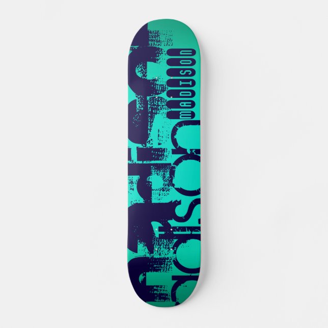 Skate Nome Personalizado; Azul Marinho e Turquesa Neon A (Frente)